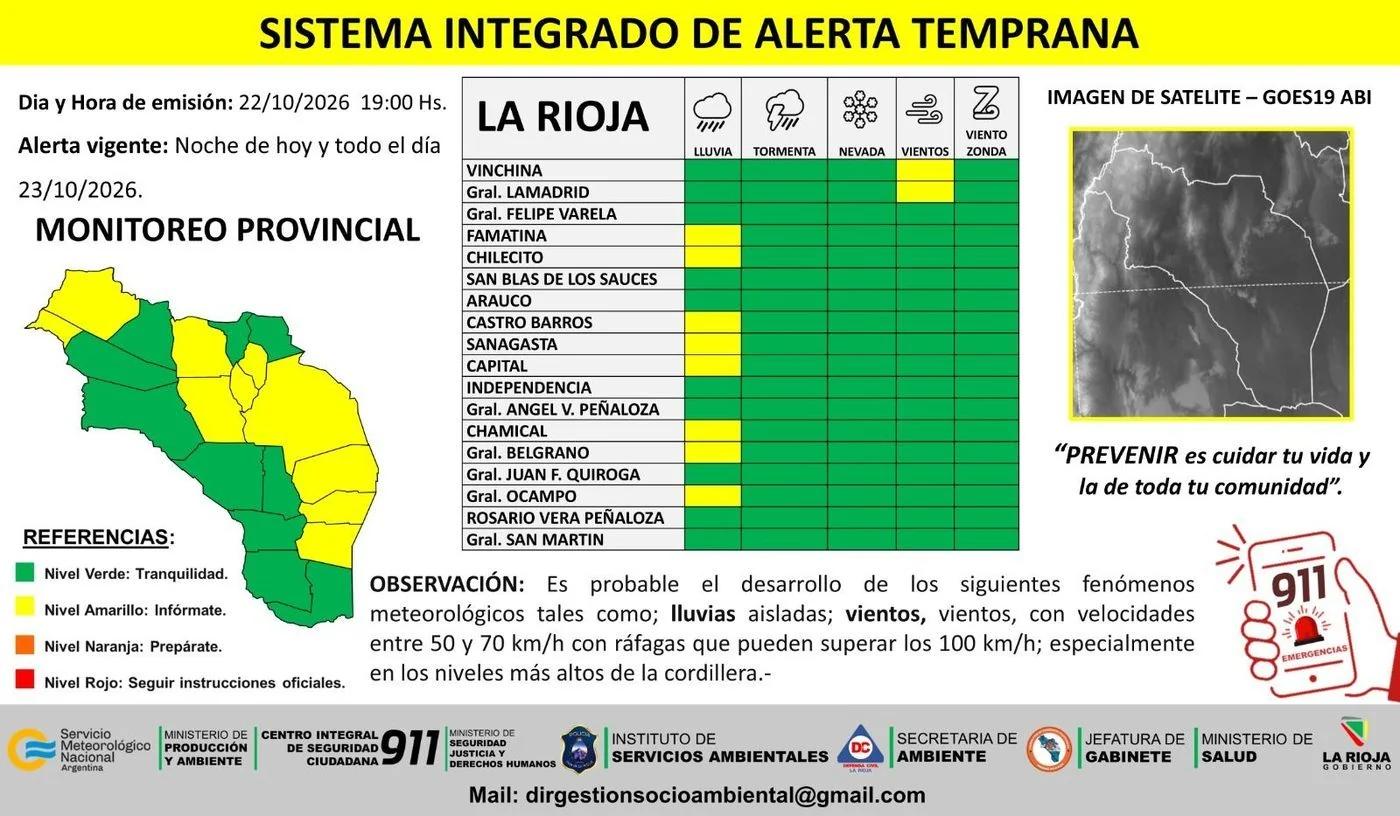 Alerta por lluvias y vientos en la cordillera riojana