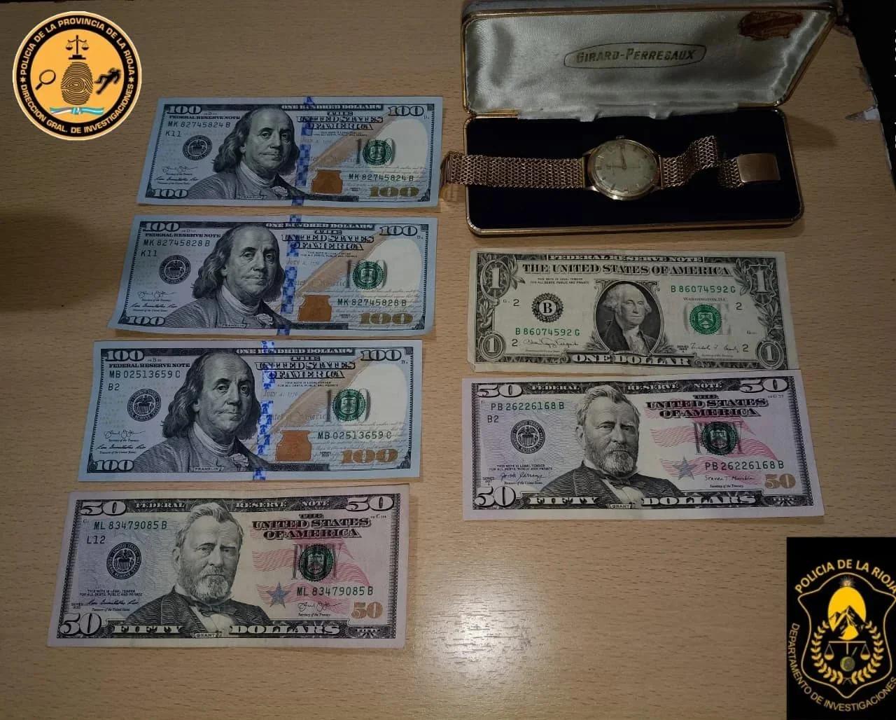Secuestran reloj de oro y dólares en operativo por hurto en Chamical
